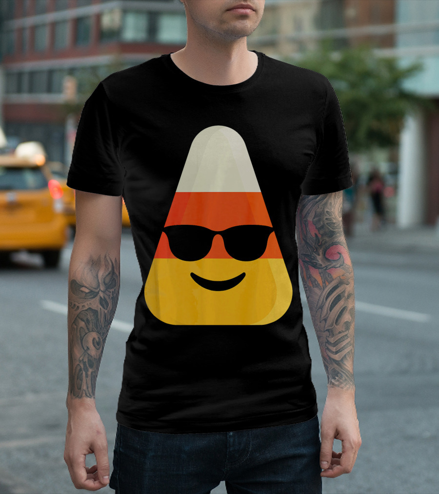 Candy Corn Emoji with Sunglasses Cool Shades T-Shirt