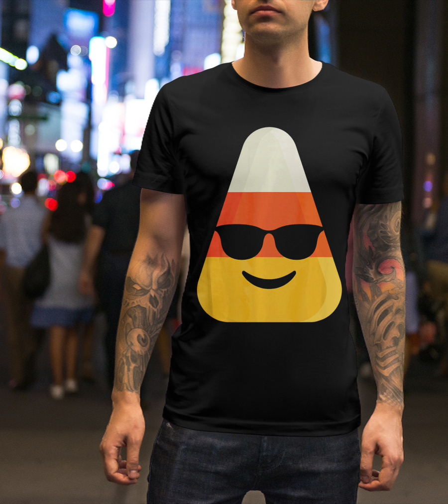 Candy Corn Emoji With Sunglasses Cool Shades T-Shirt