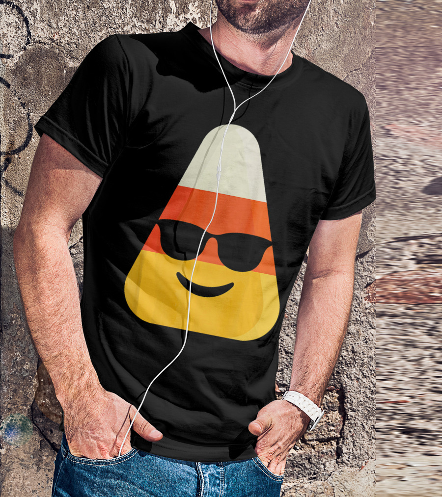 Candy Corn Emoji With Sunglasses Cool Shades T-Shirt