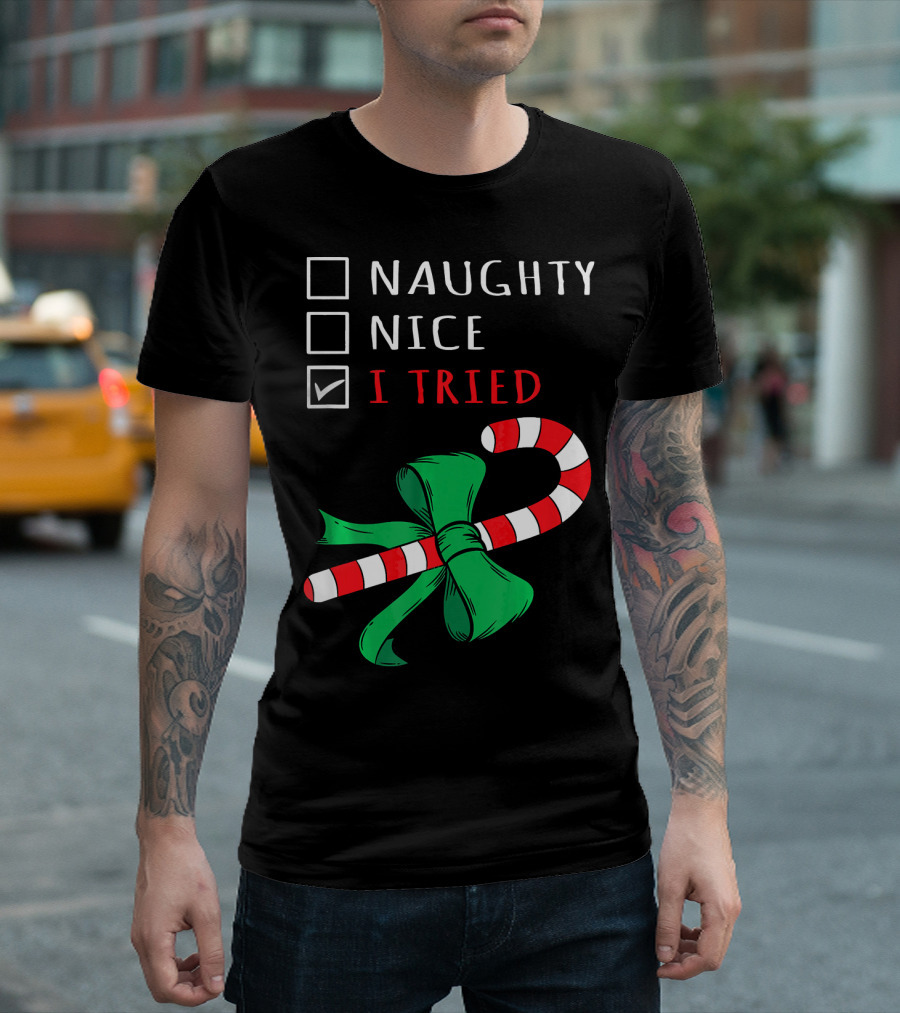 Naughty Nice I Tried Candy Cane Bow T-Shirt