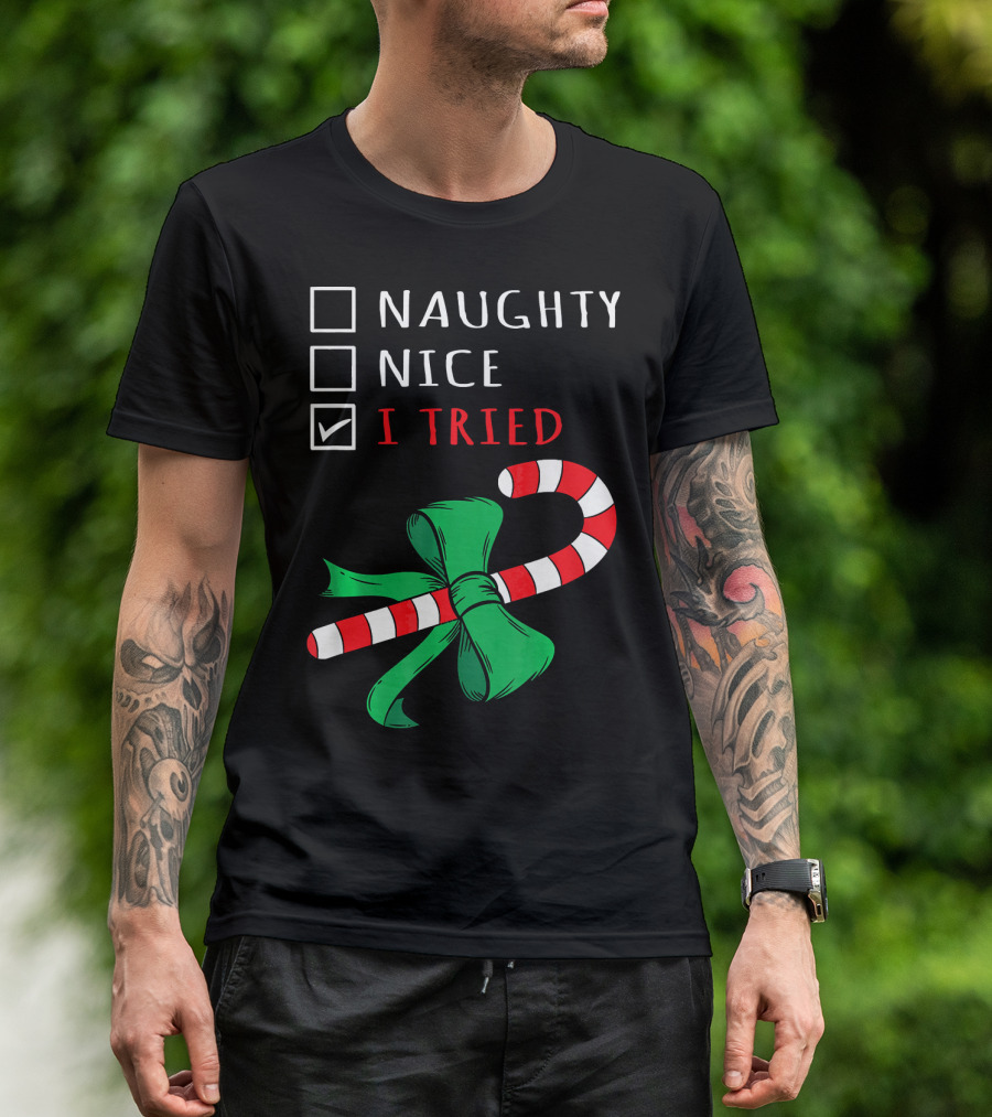 Naughty Nice I Tried Candy Cane Bow T-Shirt