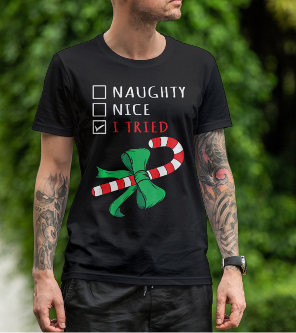 Naughty Nice I Tried Candy Cane Bow T-Shirt