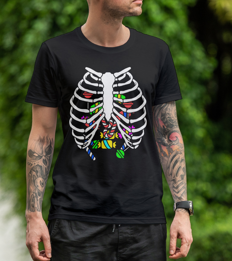 Halloween Ribcage Candy Skeleton Colorful Sweet Treats T-Shirt