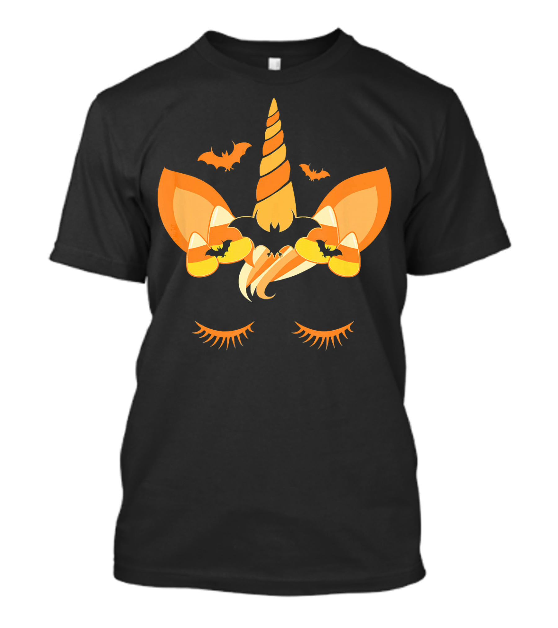 Halloween Unicorn Candy Corn Bat Ears Eyelashes T-Shirt