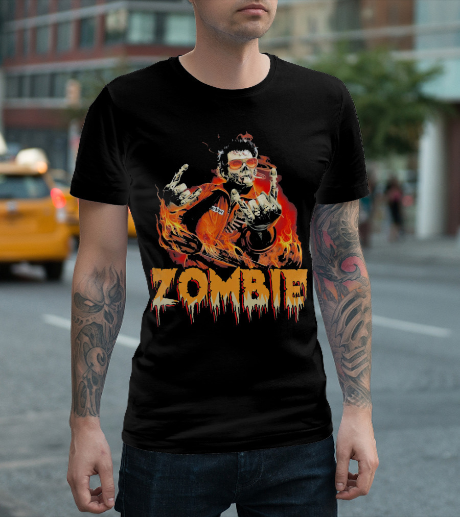 Zombie Metal Living Dead Rock On Fire T-Shirt