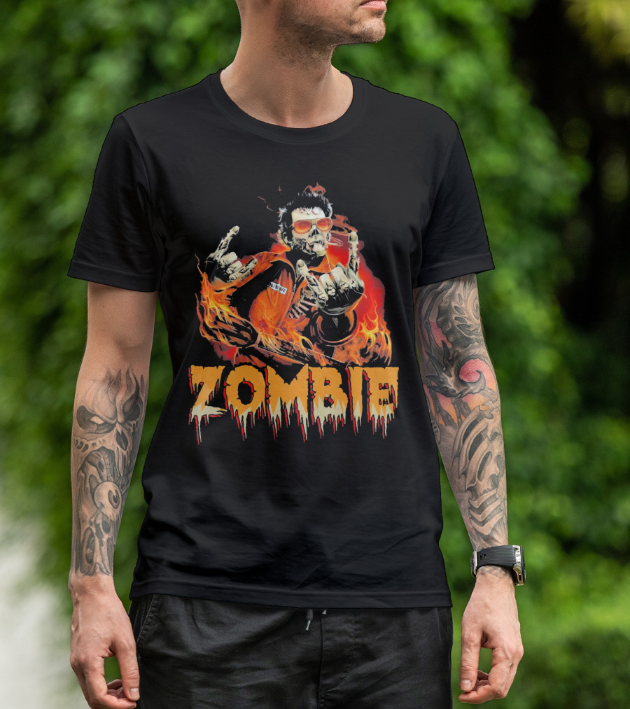Zombie Metal Living Dead Rock On Fire T-Shirt