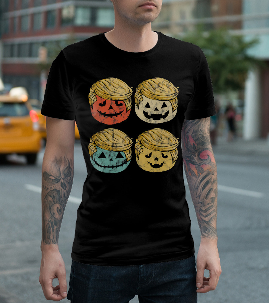 Vintage Trumpkin Funny Pumpkin Halloween Faces T-Shirt