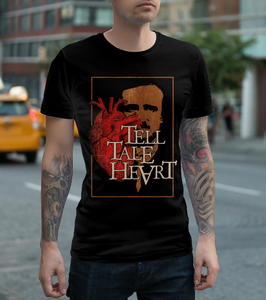 Poe Tell Tale Heart Distressed Gothic Portrait and Heart T-Shirt