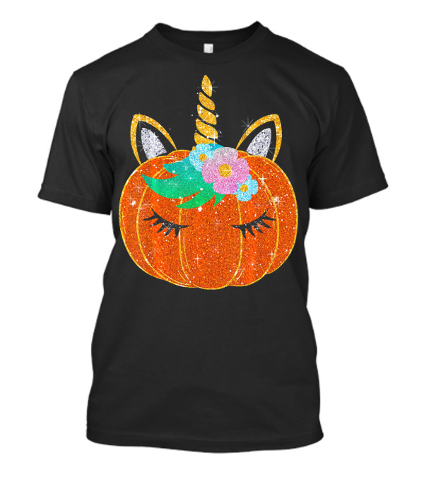 Sparkly Unicorn Pumpkin Halloween T-Shirt