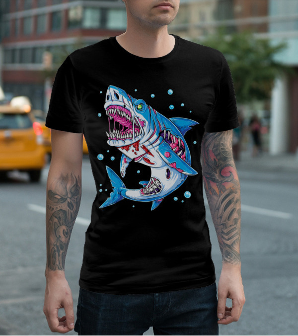 Shark Zombie Underwater Monster With Exposed Bones And Teeth T-Shirt