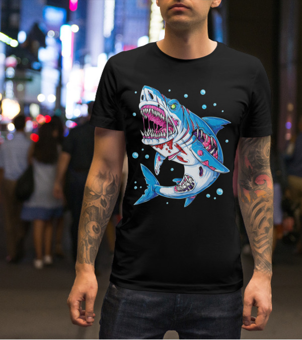 Shark Zombie Underwater Monster With Exposed Bones And Teeth T-Shirt