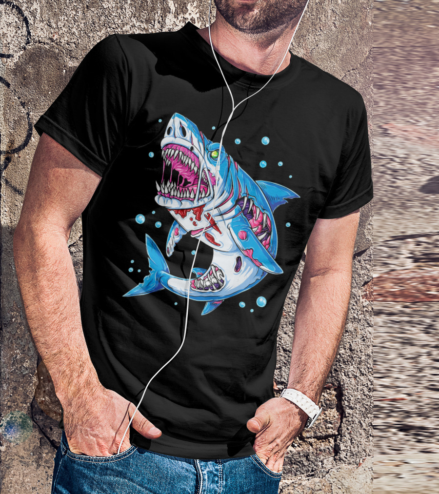 Shark Zombie Underwater Monster With Exposed Bones And Teeth T-Shirt