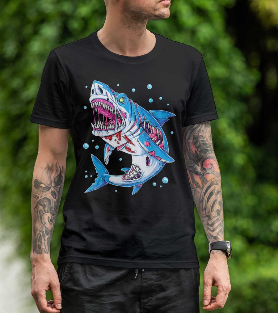 Shark Zombie Underwater Monster With Exposed Bones And Teeth T-Shirt