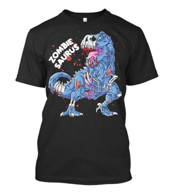 Zombie Saurus Halloween Kids Dinosaur Skeleton Blue T-Shirt