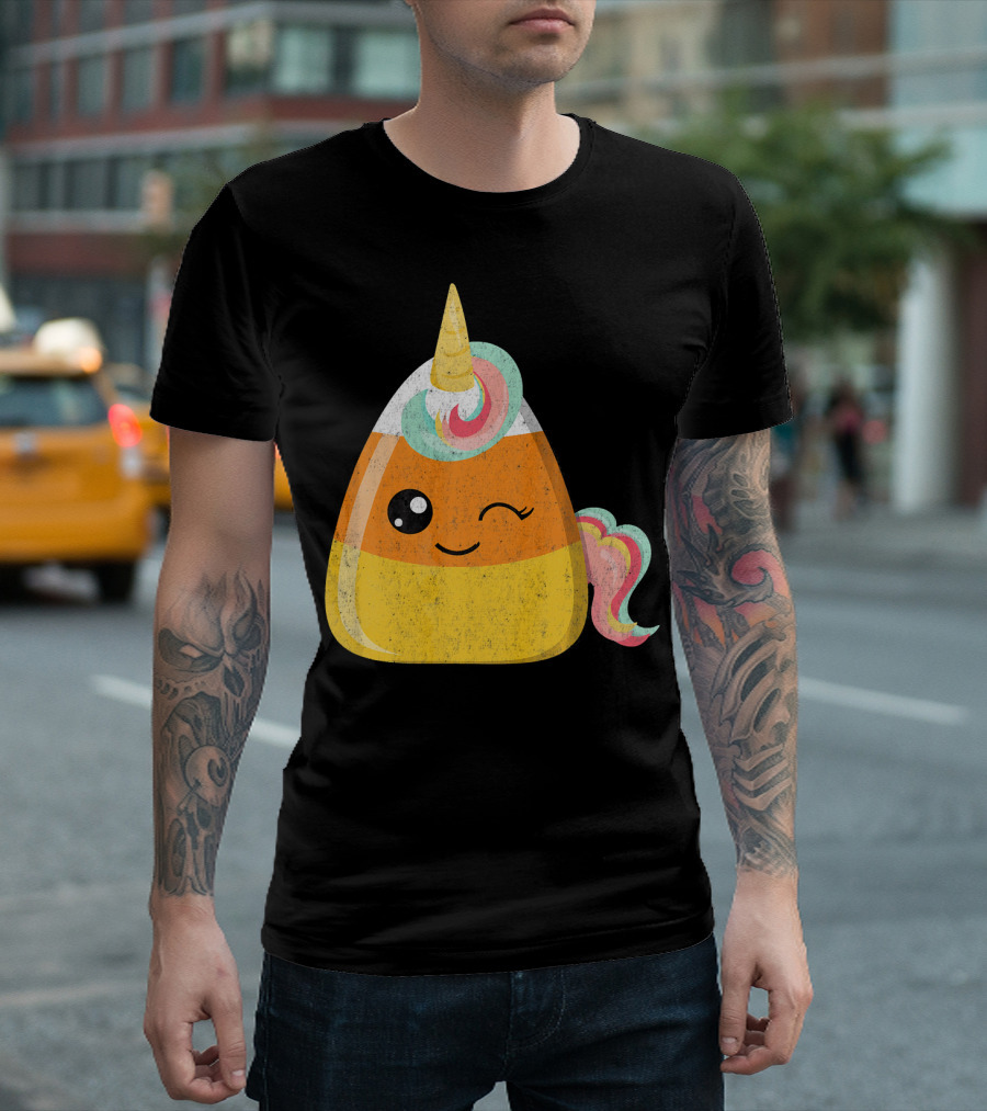 Candy Corn Unicorn Funny Halloween Candicorn T-Shirt