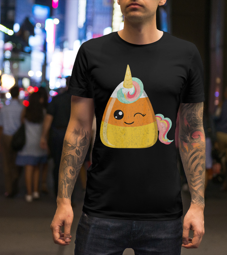 Candy Corn Unicorn Funny Halloween Candicorn T-Shirt