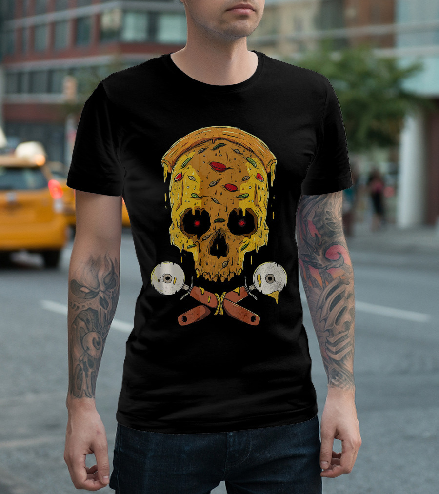 Pizza Cutter Skull Funny Halloween Costume Melting Slice T-Shirt
