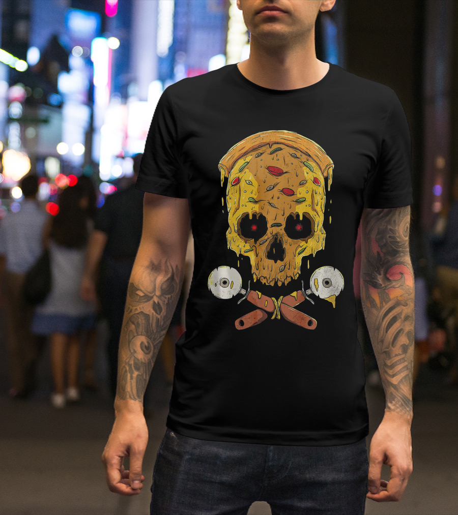 Pizza Cutter Skull Funny Halloween Costume Melting Slice T-Shirt