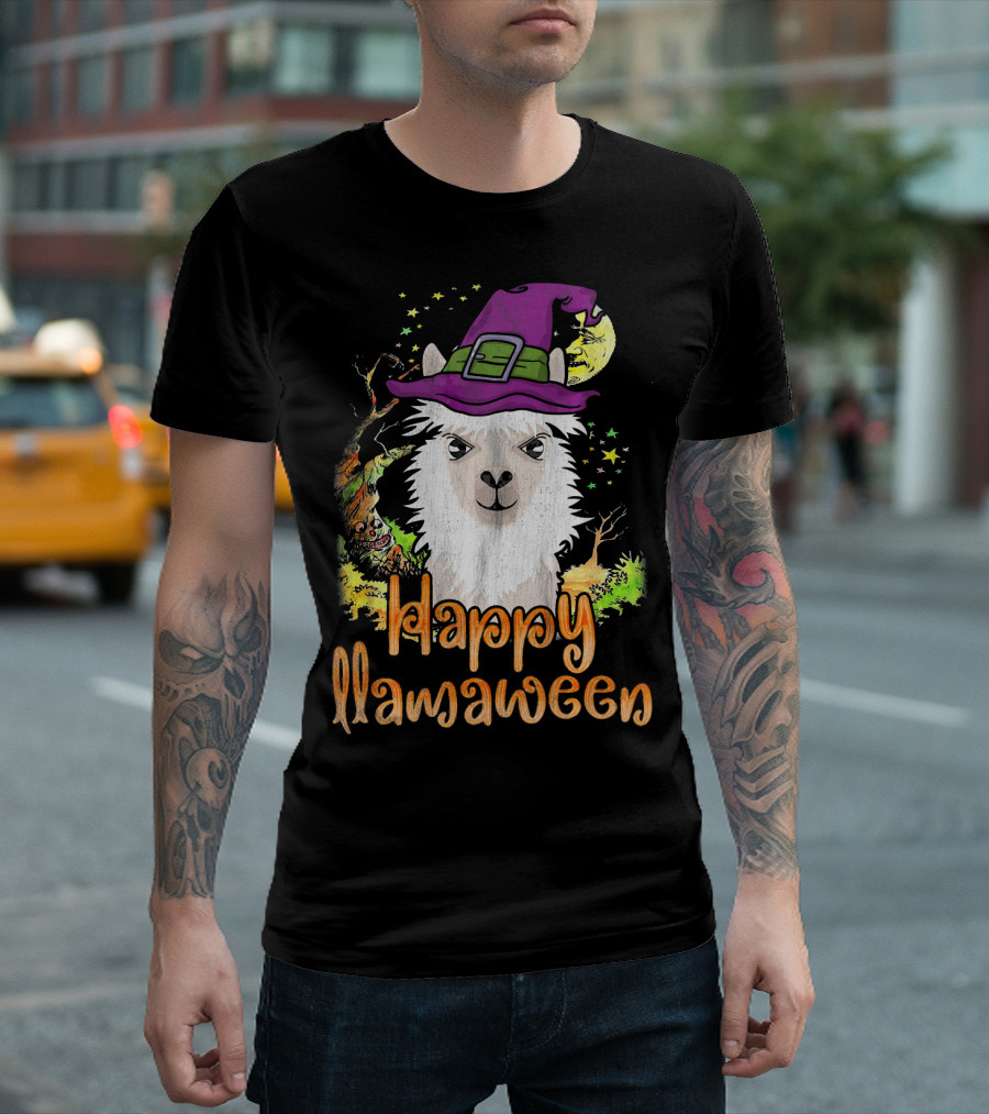 Happy Llamaween Cool Witch Llama T-Shirt