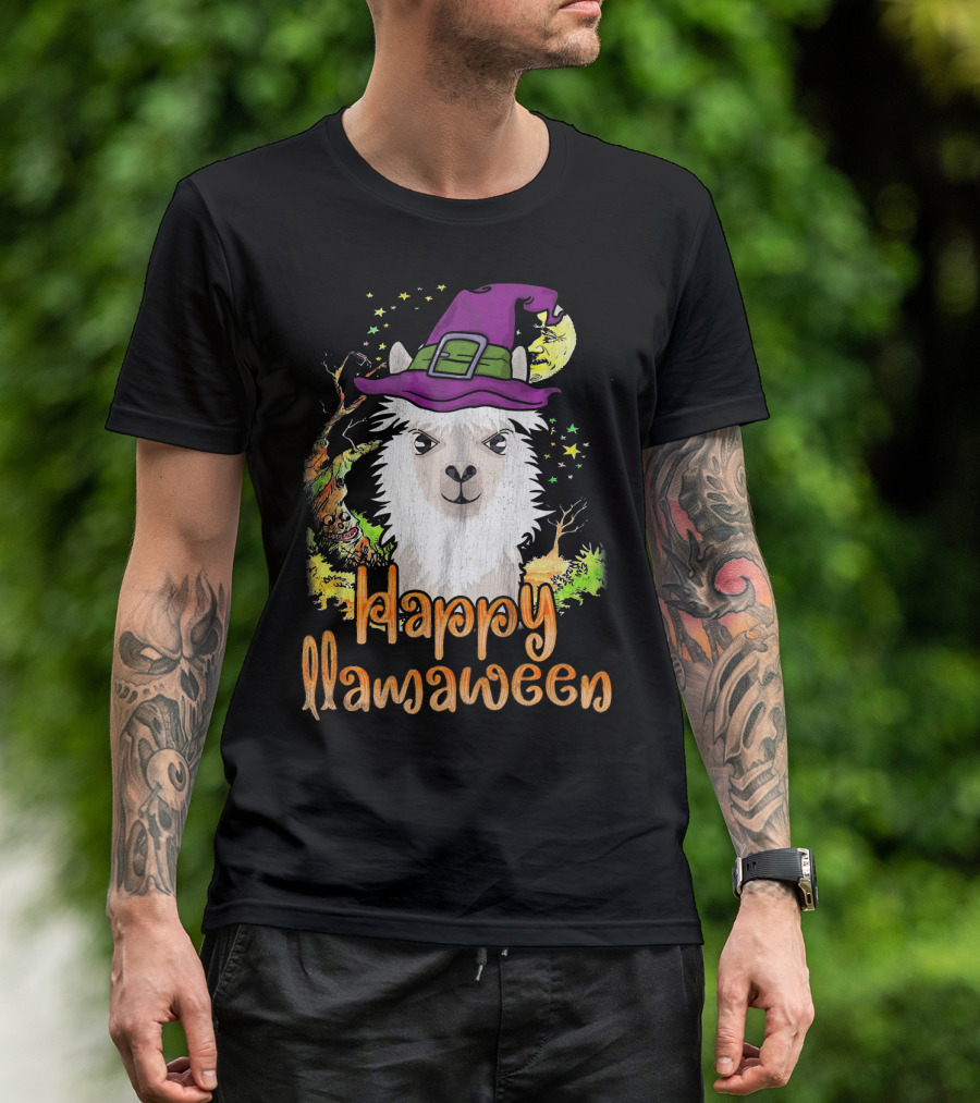 Happy Llamaween Cool Witch Llama T-Shirt