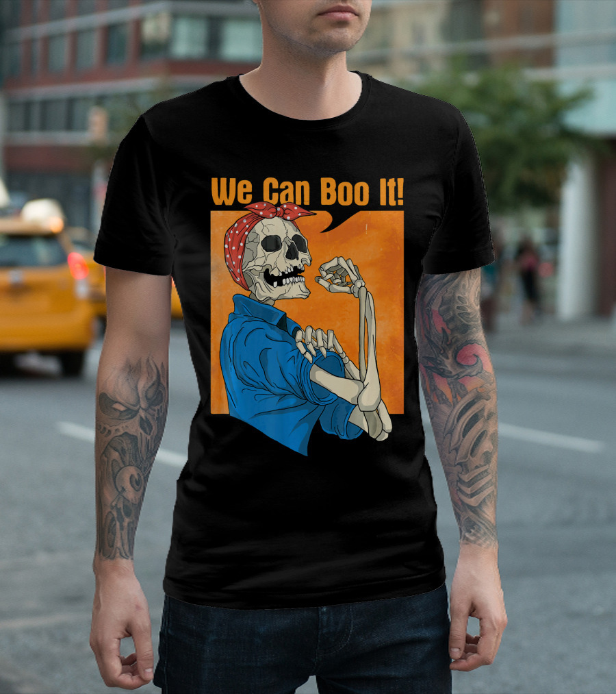 Funny Halloween Vintage Skeleton Rosie the Riveter We Can Boo It T-Shirt