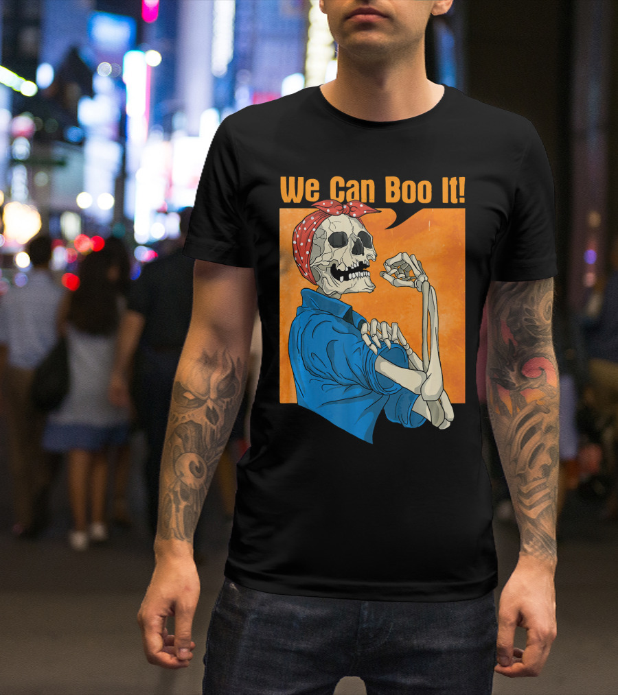 Funny Halloween Vintage Skeleton Rosie The Riveter We Can Boo It T-Shirt