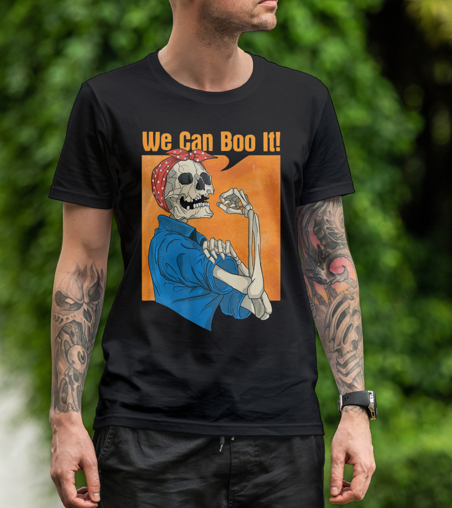 Funny Halloween Vintage Skeleton Rosie The Riveter We Can Boo It T-Shirt
