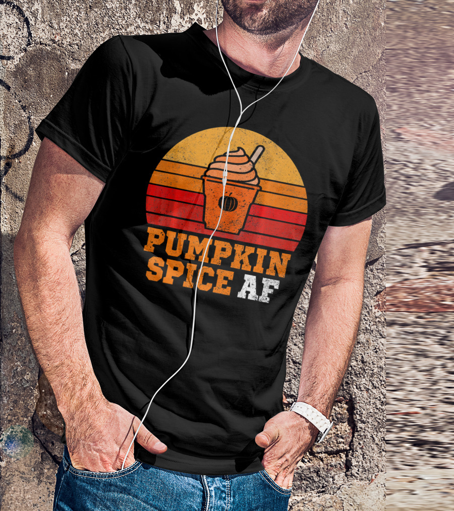 Pumpkin Spice AF Funny Men Husband Pumpkin Cup Retro Stripes T-Shirt