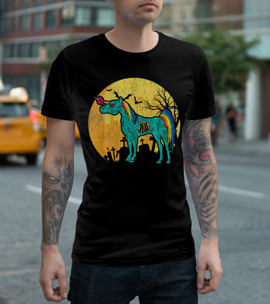 Zombie Unicorn Zombicorn Graveyard Night T-Shirt