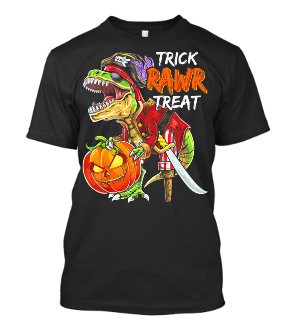 Trick Rawr Treat Pirate Dinosaur Halloween Pumpkin Jack T-Shirt