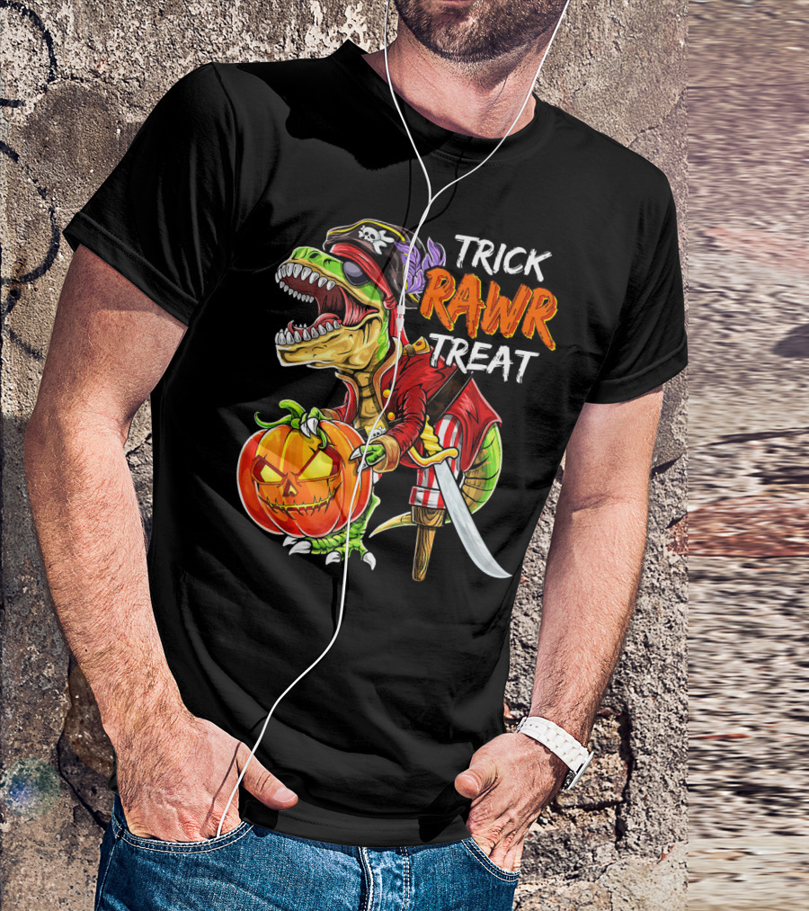Trick Rawr Treat Pirate Dinosaur Halloween Pumpkin Jack T-Shirt