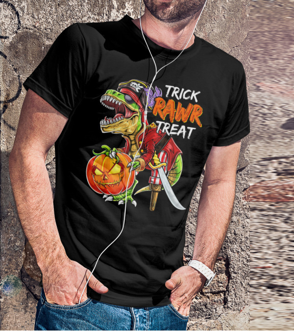 Trick Rawr Treat Pirate Dinosaur Halloween Pumpkin Jack T-Shirt