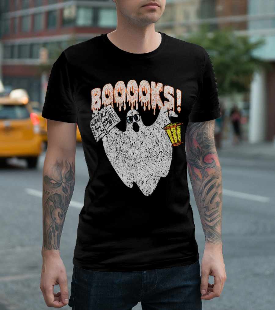 Booooks Spooky Ghost With Open Scary Book And Lantern T-Shirt