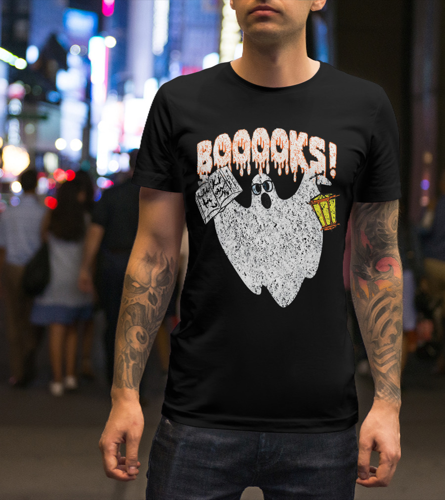 Booooks Spooky Ghost With Open Scary Book And Lantern T-Shirt