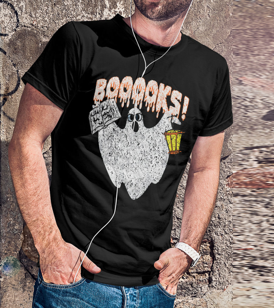Booooks Spooky Ghost With Open Scary Book And Lantern T-Shirt