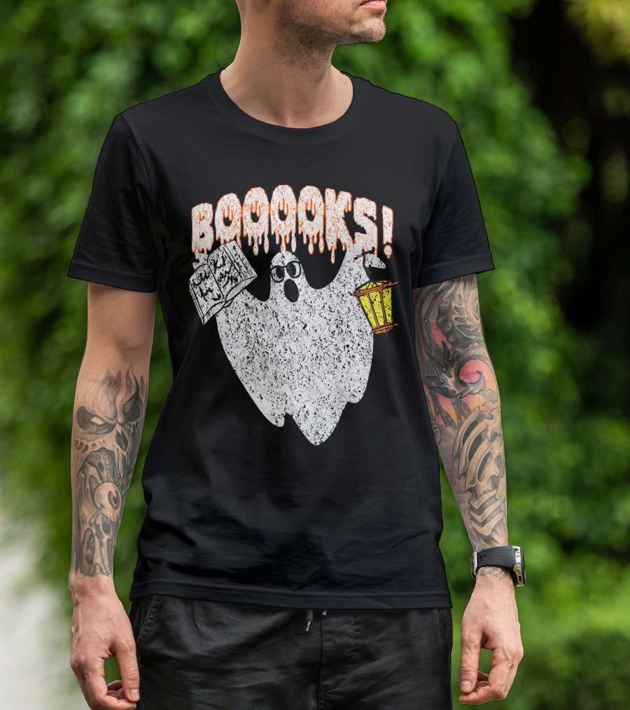Booooks Spooky Ghost With Open Scary Book And Lantern T-Shirt