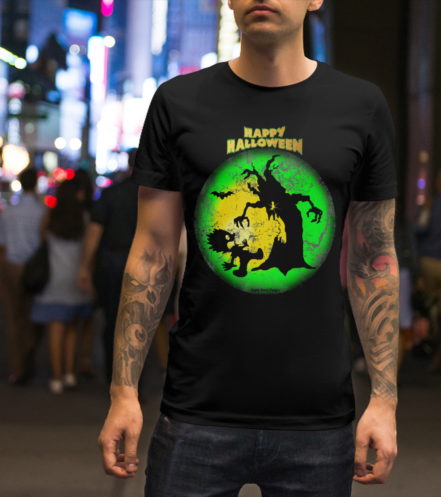 Happy Halloween Spooky Tree And Bat T-Shirt