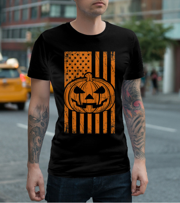 American Flag Grunge Pumpkin Halloween Las T-Shirt