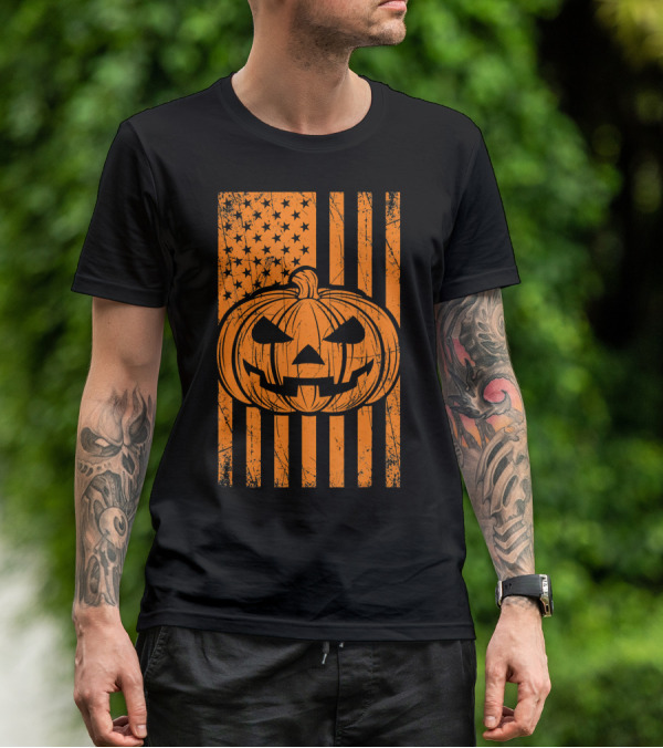 American Flag Grunge Pumpkin Halloween Las T-Shirt