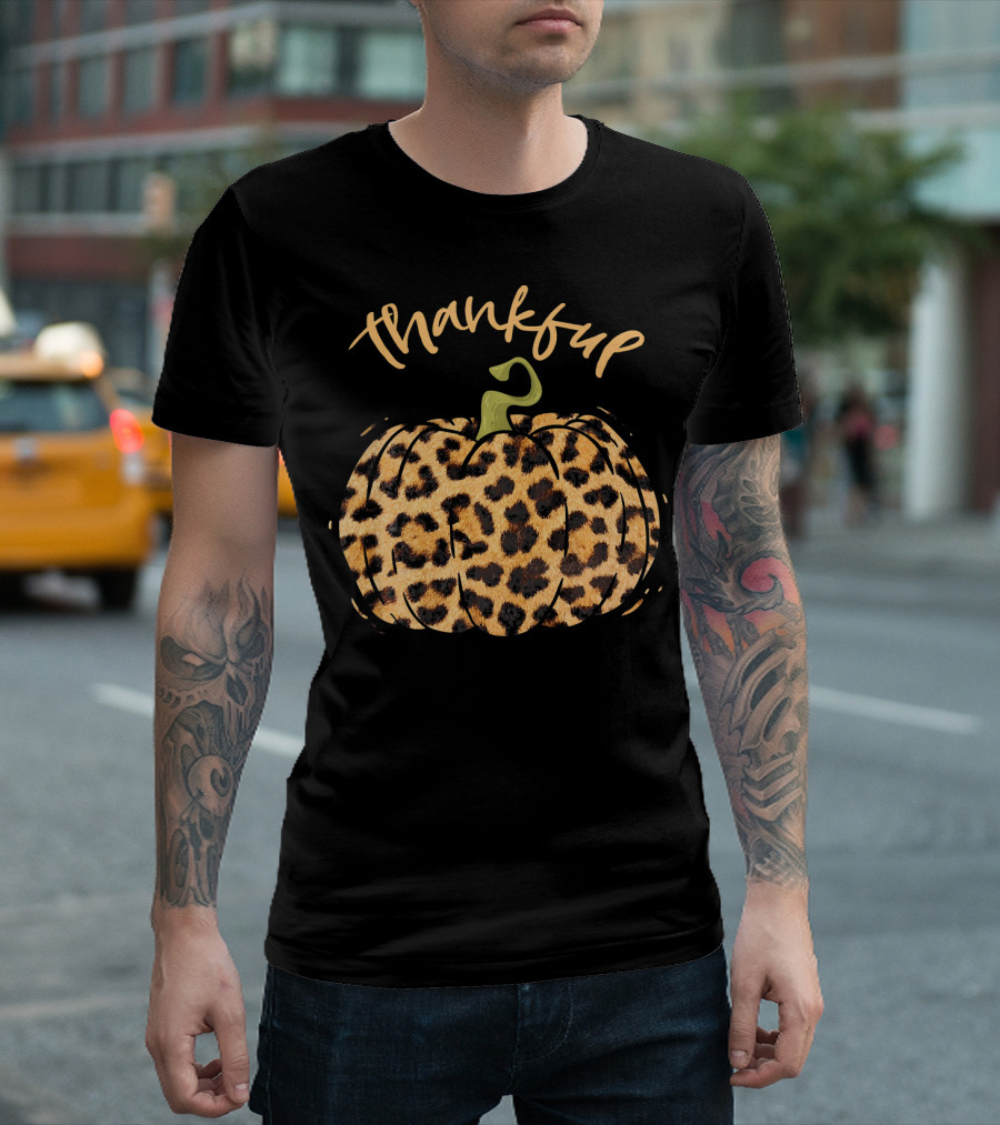 Thankful Pumpkin Fall Leopard Print T-Shirt