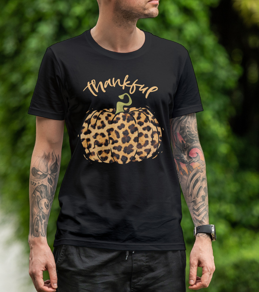 Thankful Pumpkin Fall Leopard Print T-Shirt