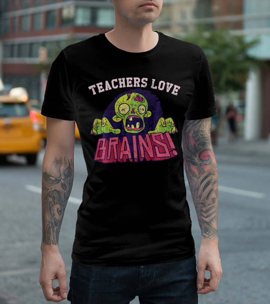 TEACHERS LOVE BRAINS ZOMBIE VECTOR T-Shirt