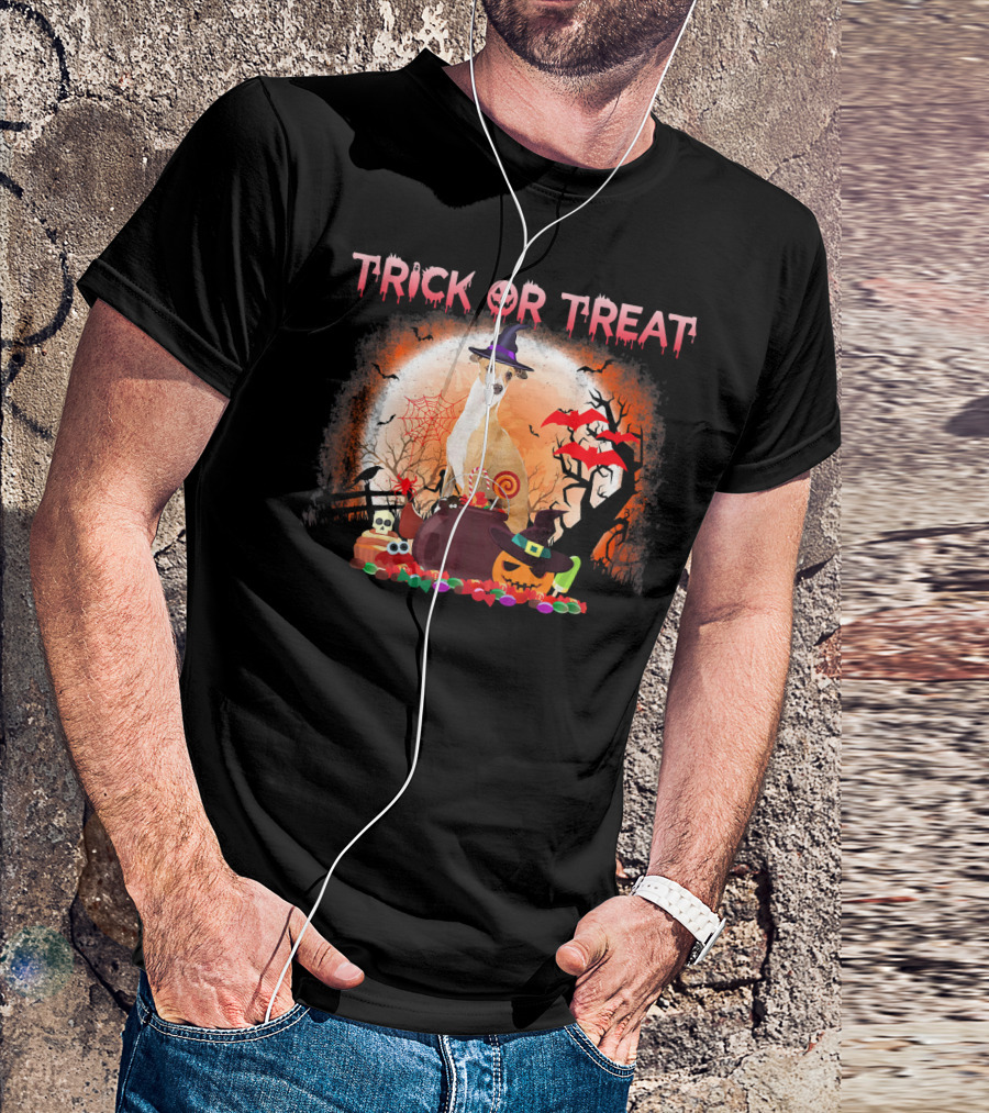Trick Or Treat Italian Greyhound Halloween Magic Moonlit Scene T-Shirt