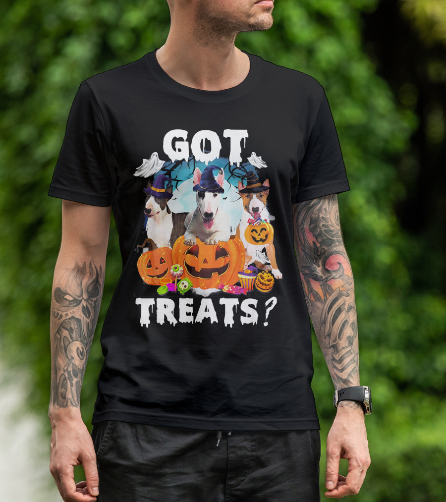 Got Treats Bull Terrier Halloween Ghosts Pumpkins T-Shirt