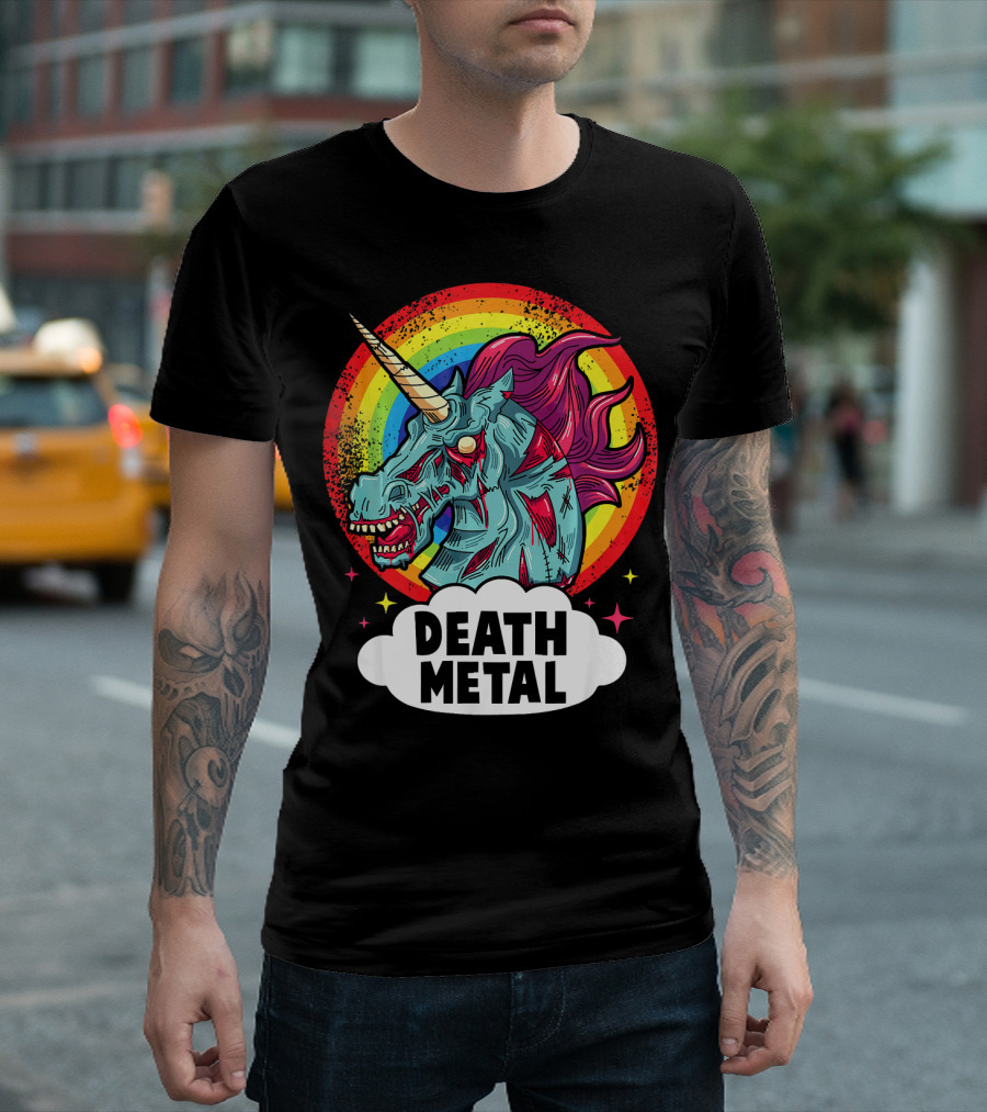 Death Metal Unicorn Rainbow Rocker Emo T-Shirt