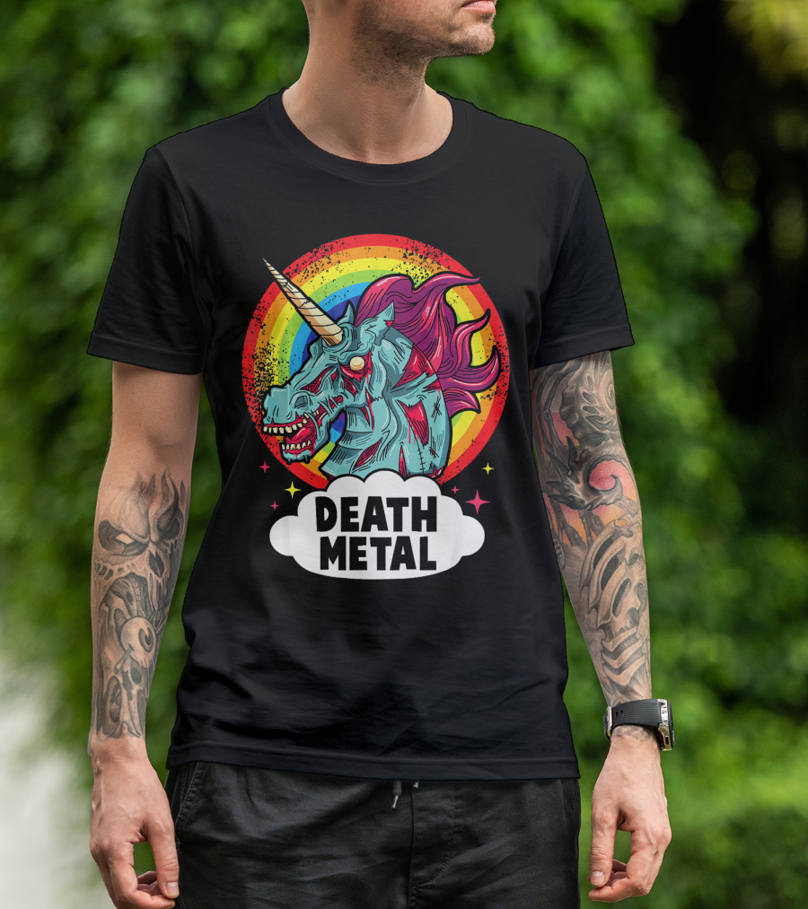 Death Metal Unicorn Rainbow Rocker Emo T-Shirt