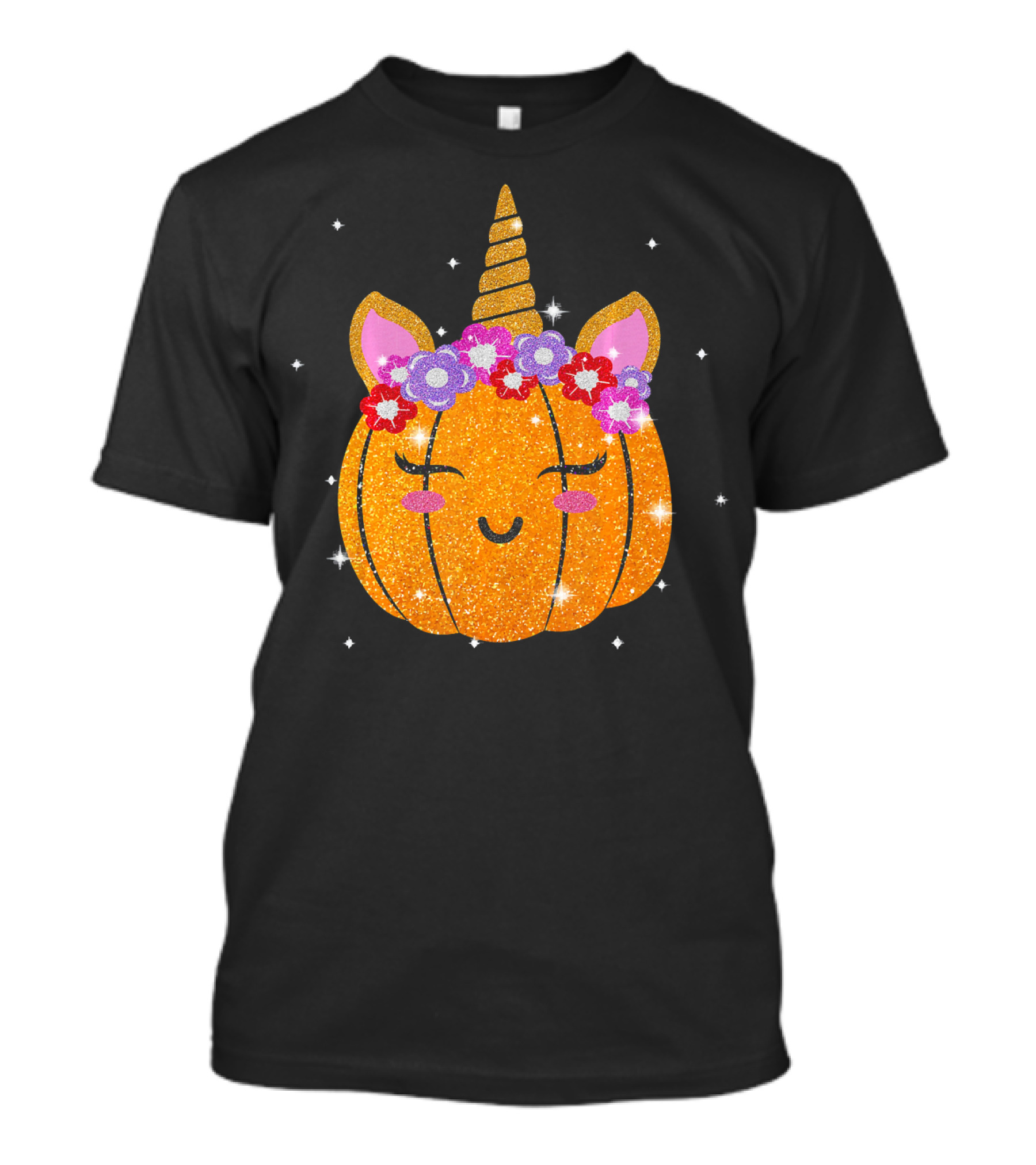 Cute Unicorn Pumpkin Glitter Funny Halloween Sparkles T-Shirt