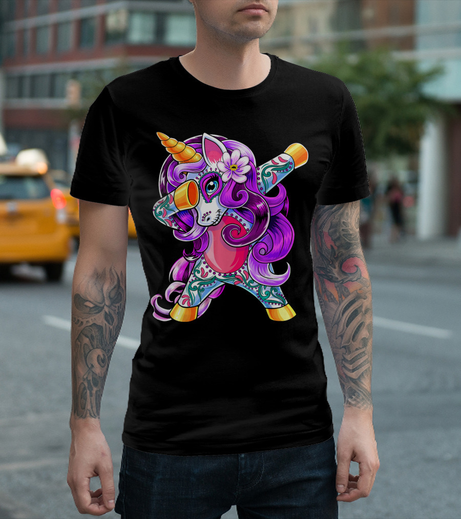 Dabbing Unicorn Day of the Dead Sugar Skull T-Shirt