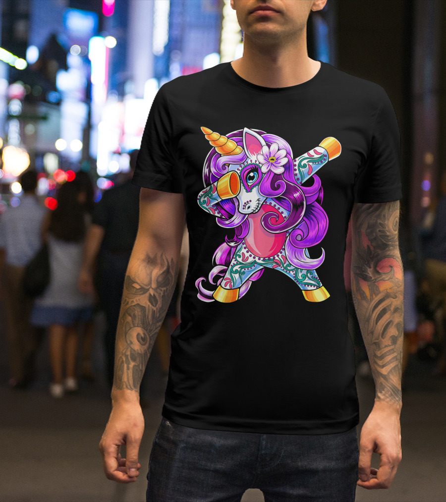 Dabbing Unicorn Day Of The Dead Sugar Skull T-Shirt