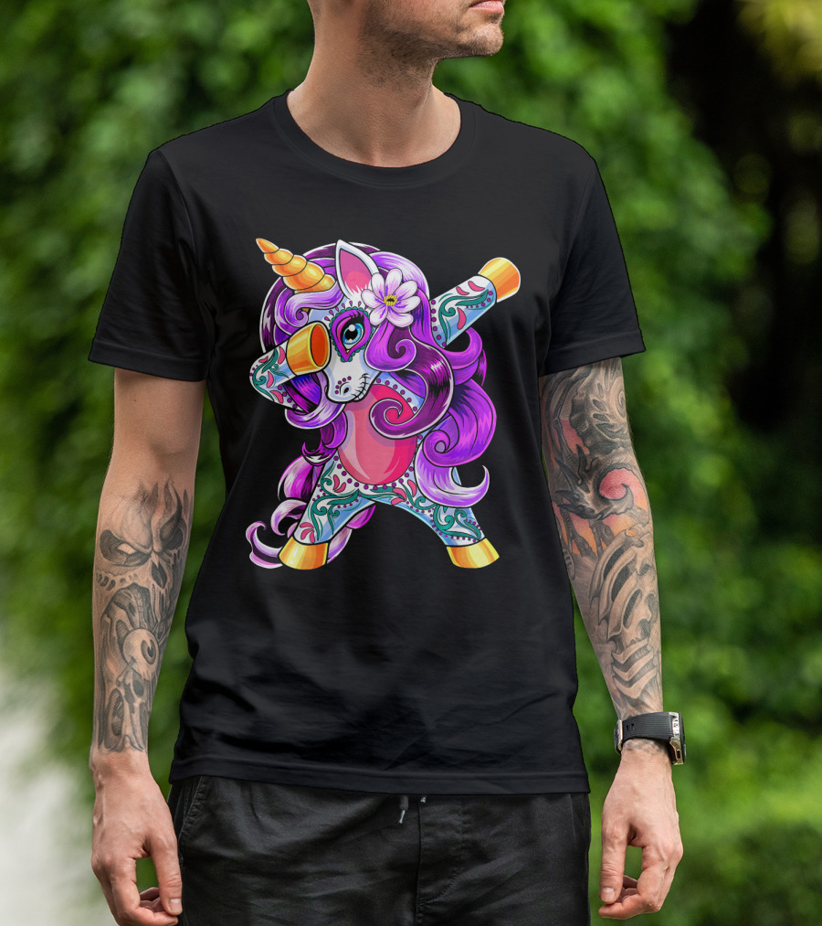Dabbing Unicorn Day Of The Dead Sugar Skull T-Shirt